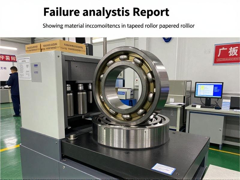 Failure analysis report showing material inconsistencies in tapered roller bearings