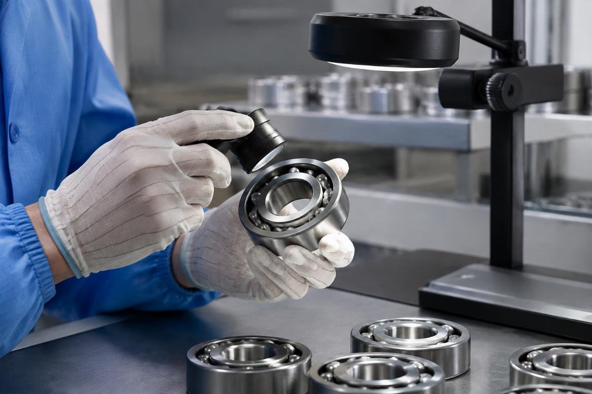 Bearing label close-up showing suffix code verification process
