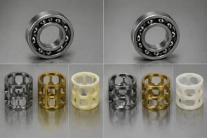 SKF vs NTN bearing cage material comparison chart showing steel brass and polyamide variants